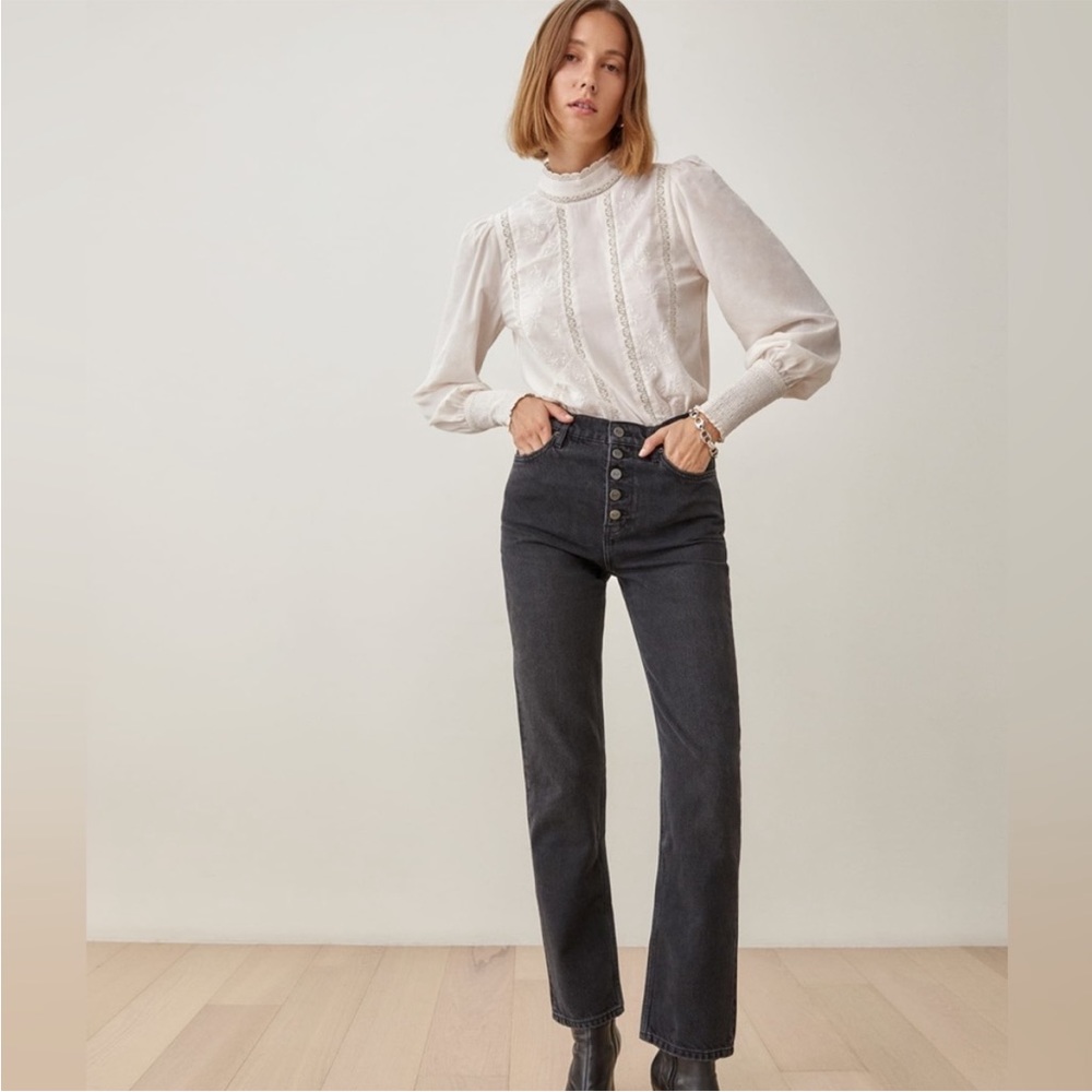 Reformation Cynthia Button Fly High Rise Straight Jeans